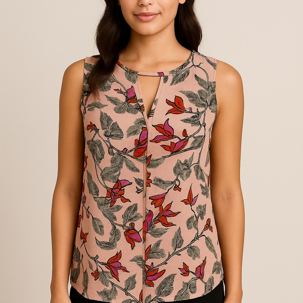 3/$25 C&E Floral Sleeveless Keyhole Blouse – XS